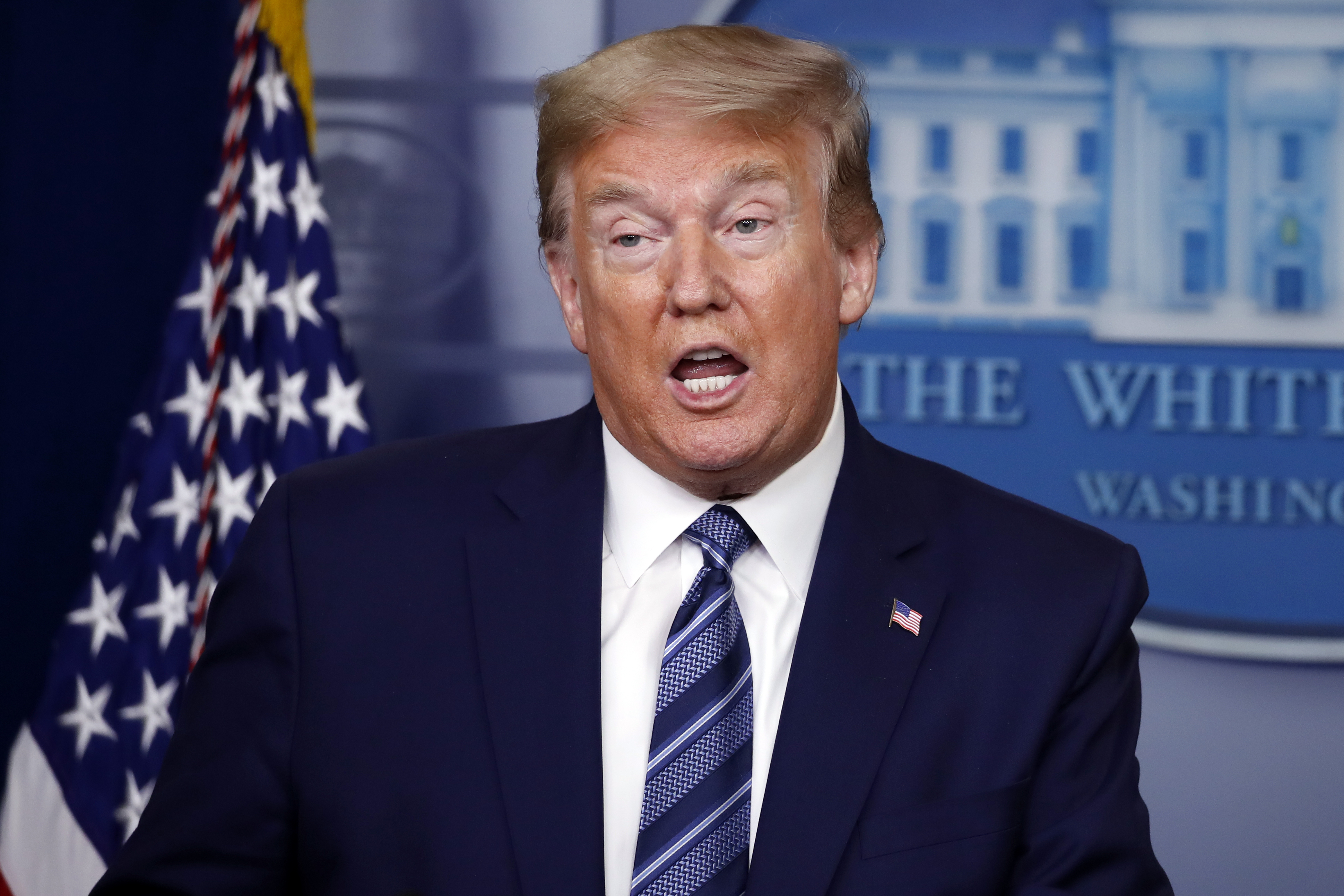 President Donald Trump speaking at a news conference Wednesday in the White House briefing room.