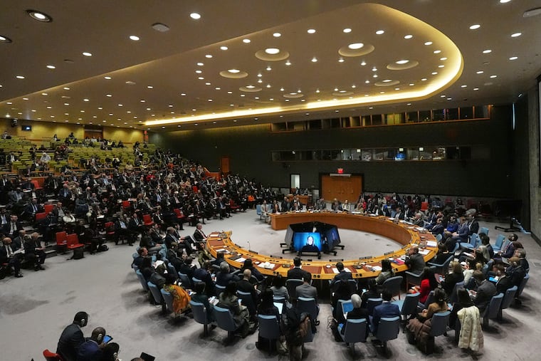 People listen as Venezuela's U.N. Ambassador Samuel Moncada speaks during a meeting of the Security Council Monday, Jan. 5, 2026 at U.N. headquarters.