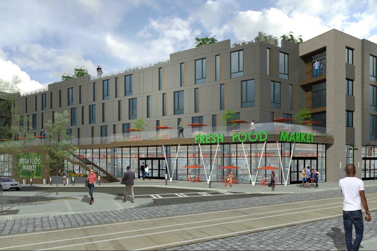 For the first time in a decade, developers are erecting apartment buildings on Germantown Avenue in Mount Airy. This apartment building by Main Street Development would add another 60 apartments and a supermarket to the 6600 block.