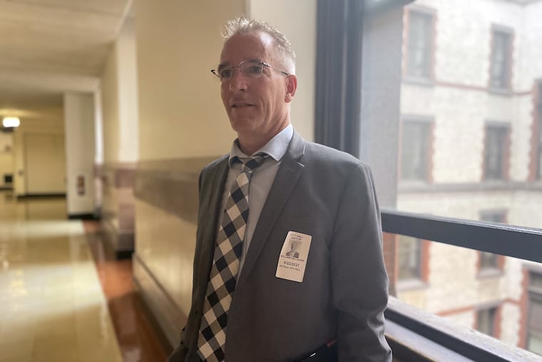 Bill Hallahan, the great-nephew of Mary Hallahan McMichan, outside a City Hall courtroom last week. Hallahan is devastated by the closure of the Center City Catholic girls’ school founded by his family.