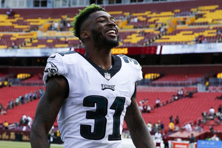 Eagles cornerback Jalen Mills smiles after the Eagles beat the Washington Redskins in September. YONG KIM / Staff Photographer