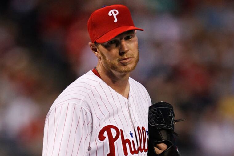Roy Halladay after giving up a three run HR to John Buck in the second inning on Monday, April 8, 2013 at Citizens Bank Park. (Ron Cortes/Staff Photographer)