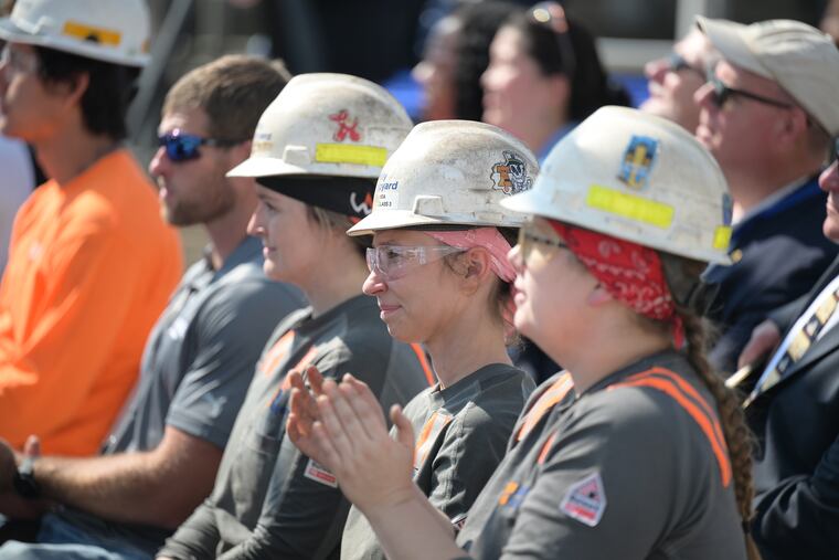 Shipyard workers gathered in September during a ceremony for the newly built ship Patriot State at the Philly Shipyard. On Dec. 20, the shipyard got a new owner.