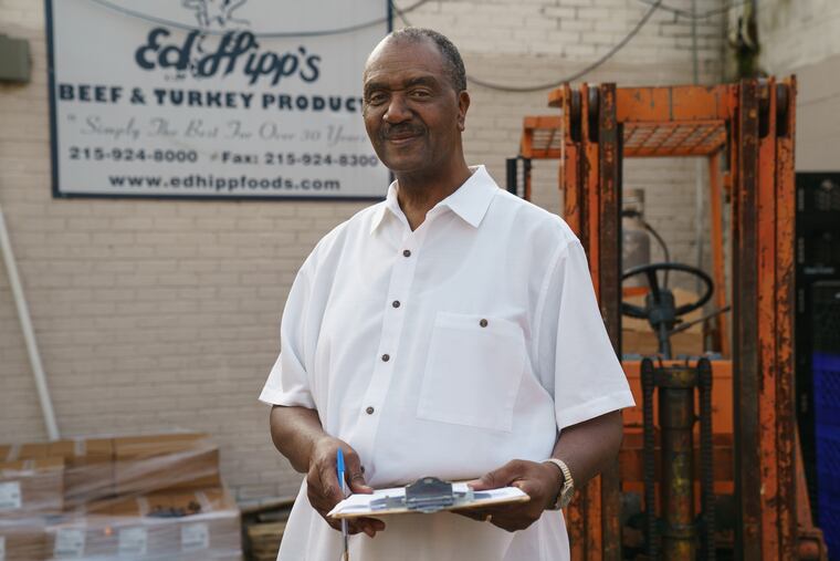 Ed Hipp, owner of the North Philly based company Ed Hipp Foods, shown here at work, in Philadelphia, July 9, 2019. Hipp's turkey bacon was just accepted to be sold at Walmart.
