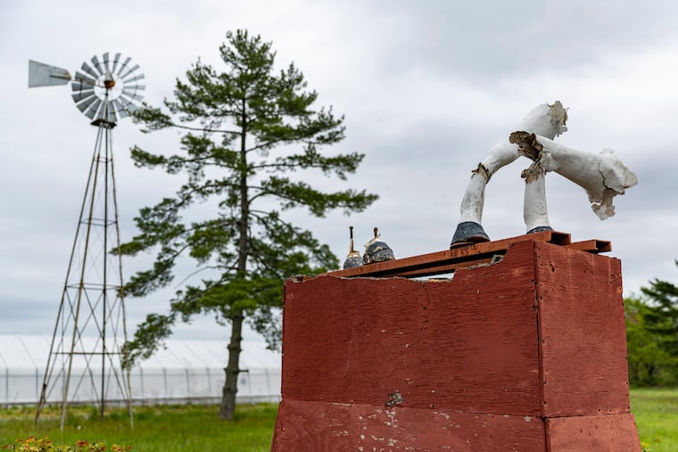 The remains of the White Horse statue that was vandalized and stolen on April 1 at White Horse Farms.
