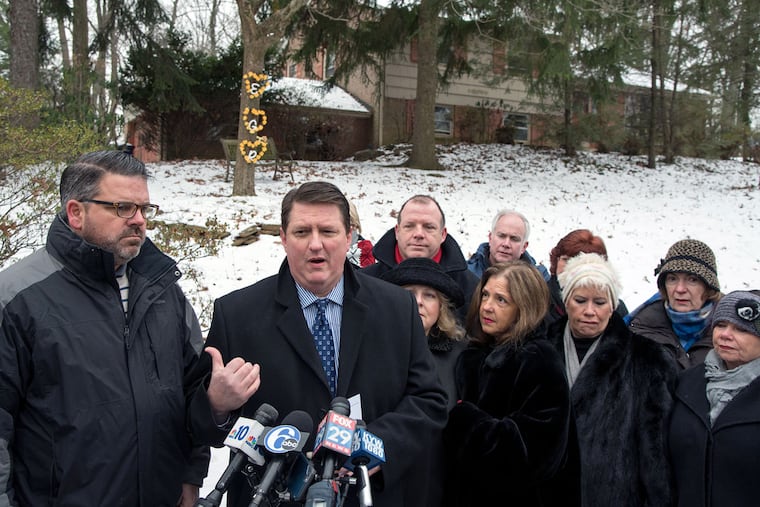 Gary Gregory, Ellen Gregory Robb’s brother, speaks at September 2018 news conference outside the Upper Merion home where she was killed by her husband Rafael Robb a dozen years earlier.