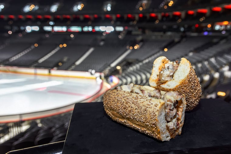Smoked chicken cheesesteak is on the 2025-26 menu at the Xfinity Mobile Arena.