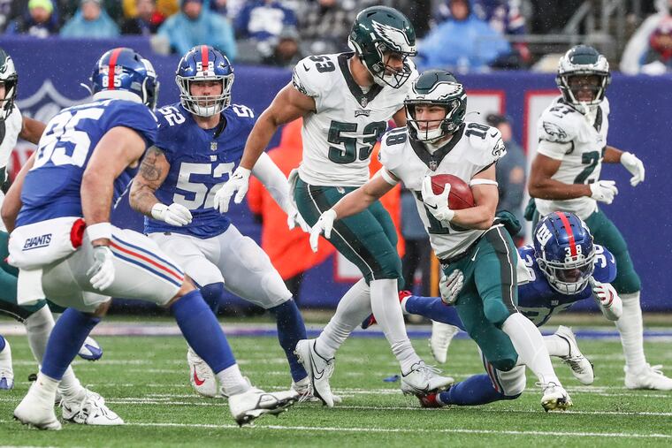 Eagles wide receiver Britain Covey carries the ball during a punt return against the Giants at MetLife Stadium on Dec. 11.