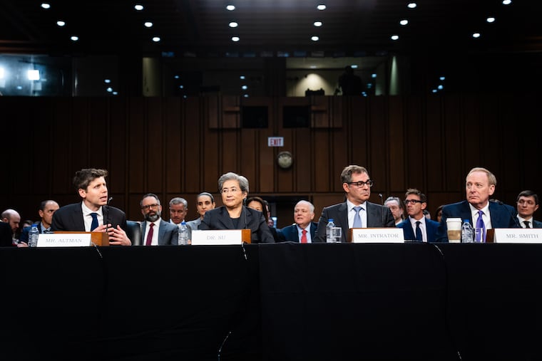 From left: OpenAI CEO Sam Altman; Advanced Micro Devices chair and CEO Lisa Su; CoreWeave co-founder and CEO Michael Intrator; and Microsoft President Brad Smith attend a Senate committee hearing in May 2025.