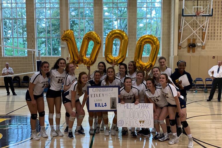 North Carolina State recruit Riley Shaak completed her 1,000th kill at Notre Dame in Wednesday's 3-0 win over Merion Mercy.