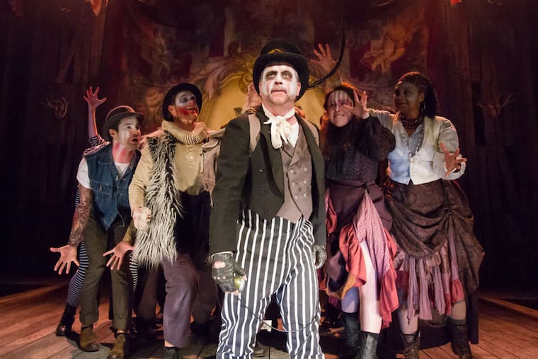 The cast of "The Winter's Tale" at People's Light. A short pre-curtain show features the cast on an outdoor stage as well.