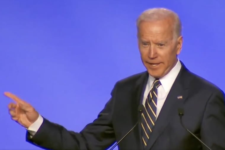 Outside of a few jokes, former Vice President Joe Biden largely avoided complaints from women during a speech to International Brotherhood of Electrical Workers on Friday in Washington, D.C.