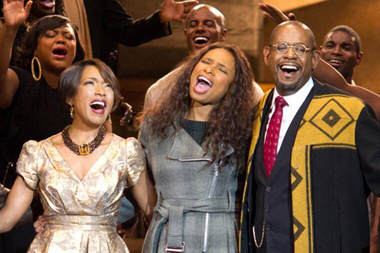 This image released by Fox Searchlight Films shows, from left, Jacob Latimore, Angela Bassett, Jennifer Hudson and Forest Whitaker in a scene from "Black Nativity." (AP Photo/Fox Searchlight Films, Phil Bray)