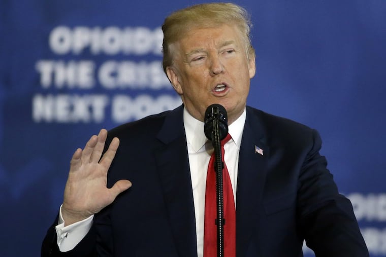 President Trump speaks about his plan to combat opioid drug addiction at Manchester Community College in New Hampshire.