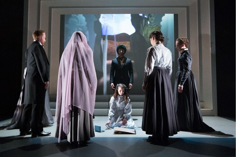 CAPTION: Bailey Ryon (center) as Mary Lennox in the Arden Theatre Company's production of "The Secret Garden." Surrounding cast, left to right: Jim Hogan, Joanne Javien, Nikhil Saboo (behind Ryon), Alex Keiper, and Sally Mercer. Photo: Mark Garvin.