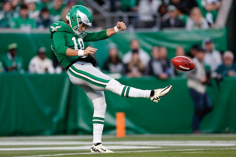 Eagles punter Braden Mann averaged a team record 49.9 yards per punt in 2025.