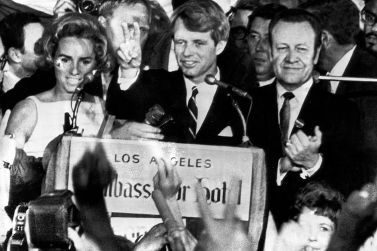 Sen. Robert F. Kennedy, D-N.Y., speaks at the Ambassador Hotel in Los Angeles on June 5, 1968.