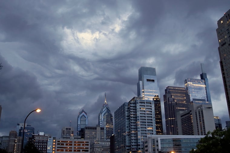 Dark clouds over Center City over Philadelphia as summer thunderstorms roll through the Delaware Valley in 2019.