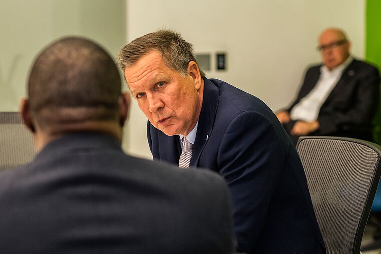 Republican presidential hopeful John Kasich meets with members of The Inquirer and Daily News editorial boards on Thursday.