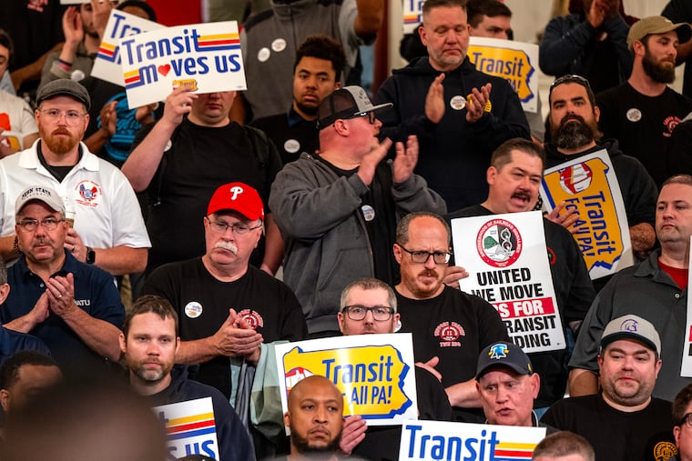 Workers from around Pennsylvania join Philadelphia Transport Workers Union Local 234 members at a rally on the rotunda steps at the Capitol in Harrisburg, Tuesday, May 13, 2025. The TWU agreed to a new two-year contract on Wednesday, Dec. 17, 2025.