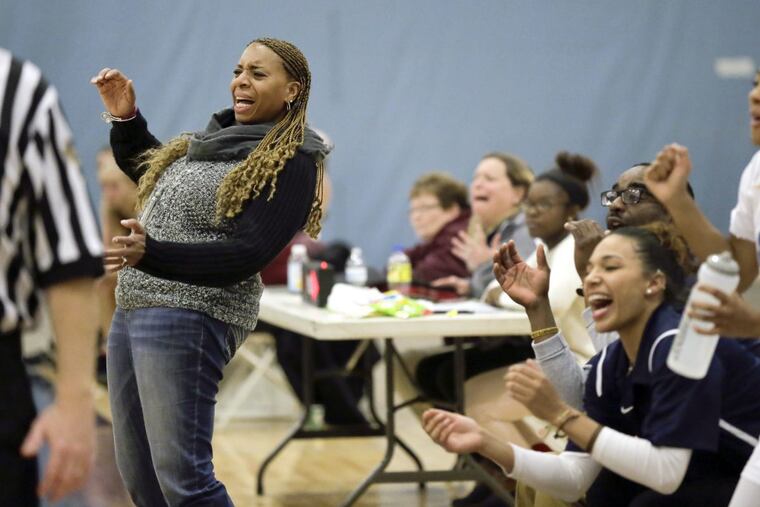 Springside Chestnut Hill Academy girls basketball coach Flo Hagains (left) led her squad to a win over Baldwin on Thursday.
