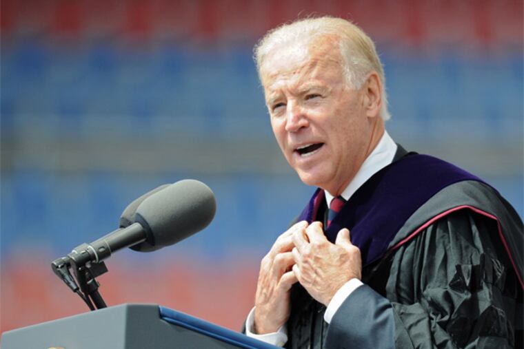 Vice President Joe Biden speaks at the University of Pennsylvania commencement exercises May 13, 2013. ( CLEM MURRAY / Staff Photographer )