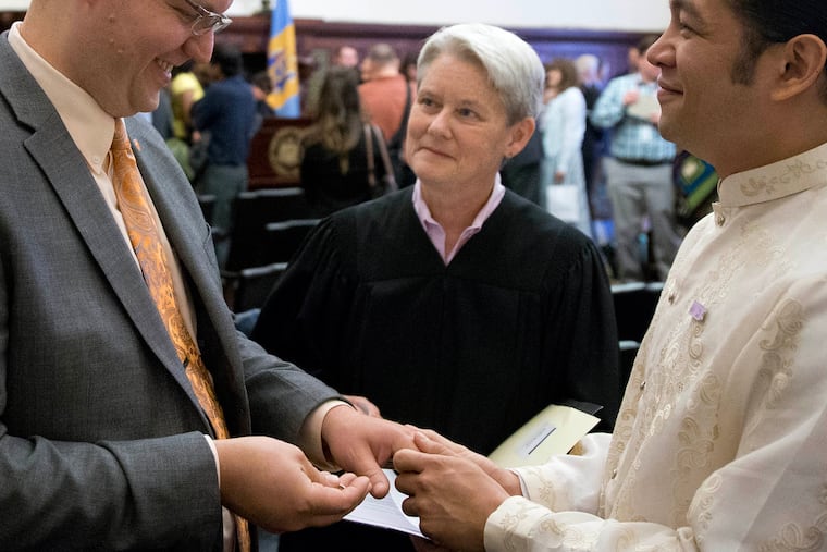 Philadelphia judge Barbara McDermott presided over a wedding in City Hall in 2018. She was a Common Pleas Court judge for nearly 14 years.