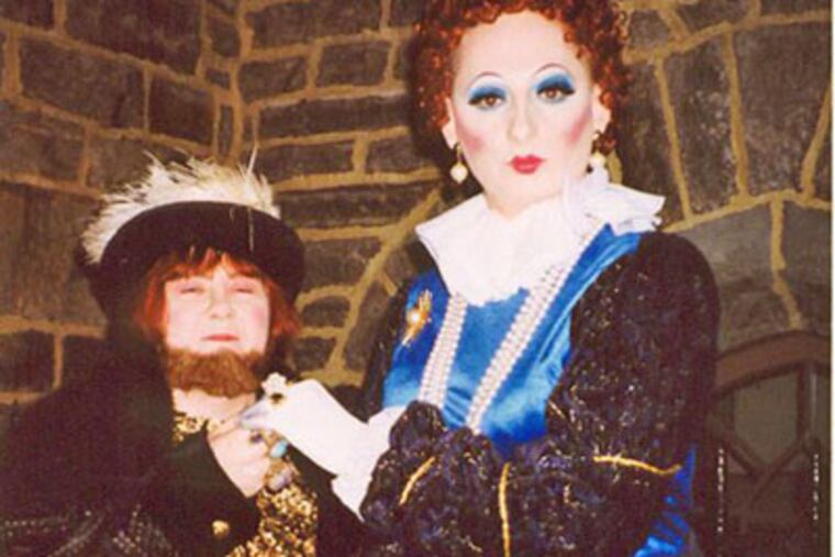 Patti Smith, the seamstress for Atlantic City’s drag queen community in the beard at left, created elaborate “Miss’d America” pageant frocks for her dear friend and muse, Mortimer Spreng. Photo courtesy of Mortimer Spreng.