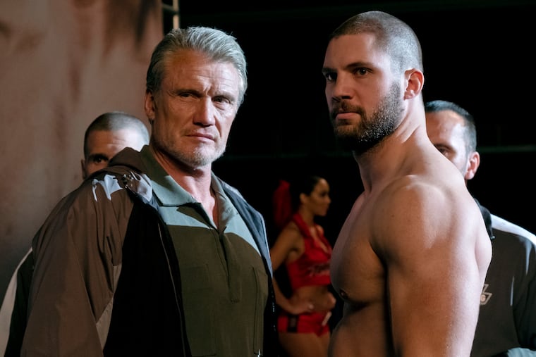 Dolph Lundgren, left, and Florian Munteanu in a scene from "Creed II."