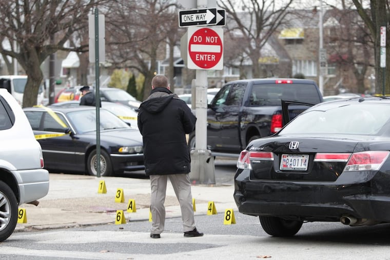 Monday, January 29th, 2018. At Broad and Bigler police look onto a scene where a driver who allegedly had struck a pedestrian was fatally shot by an off-duty officer.