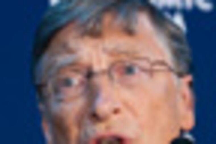 Bill Gates holds a medicine as he speaks at a press conference on the Global Fund to fight AIDS, tuberculosis and malaria at the 42nd Annual Meeting of the World Economic Forum, WEF, in Davos, Switzerland, Thursday, Jan. 26, 2012. Gates announced a US dollar 750 million contribution to the Global Fund. (AP Photo/Keystone, Laurent Gillieron)