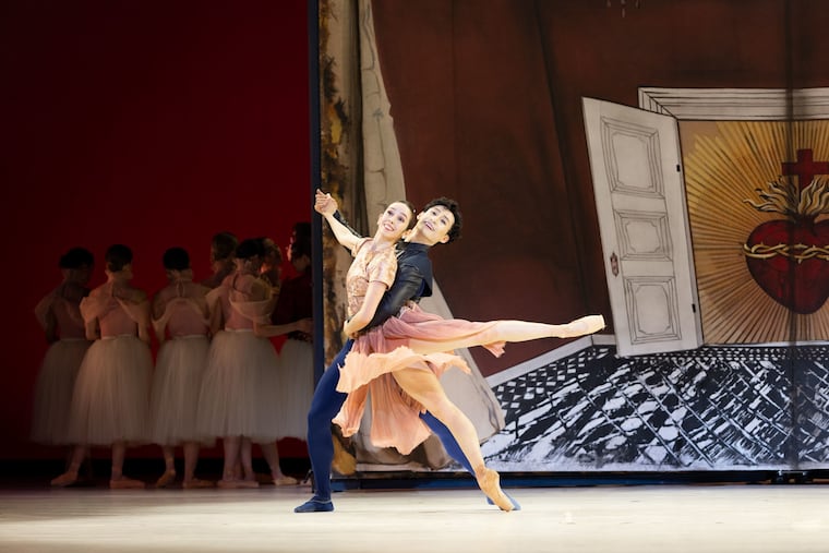 Philadelphia Ballet principal dancers Thays Golz (left) and Zecheng Liang dance the lead characters in Juliano Nunes' "Romeo and Juliet."