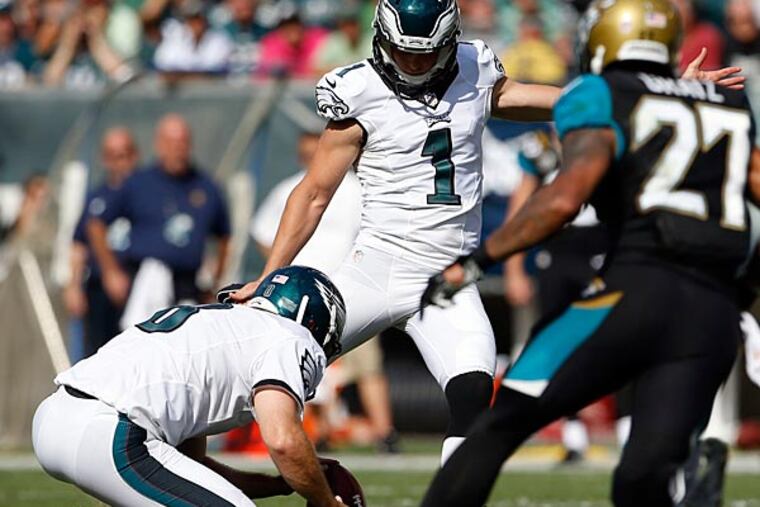 Cody Parkey kicking against the Jaguars. (Yong Kim/Staff Photographer)
