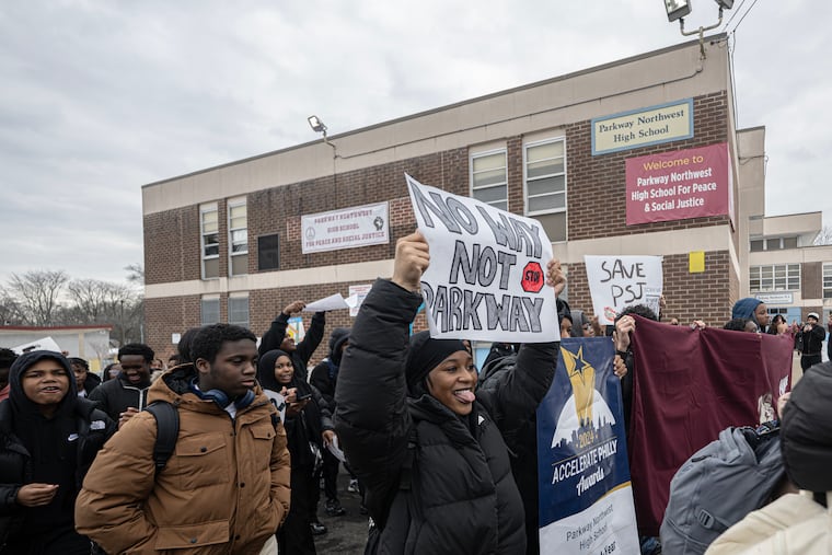 Students walked out of Parkway Northwest High School on Wednesday to protest its potential closure.