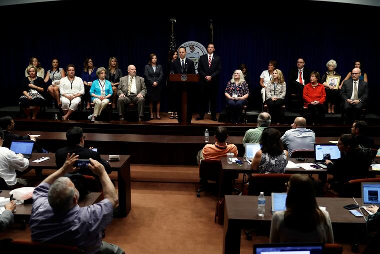 Pennsylvania Attorney General Josh Shapiro, seen here during a news conference at the Pennsylvania Capitol on Aug. 14, 2018 to announce the grand jury report on Catholic clergy sexual abuse. (AP Photo/Matt Rourke)