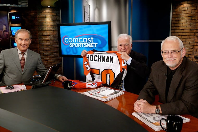 Longtime Daily News and Inquirer sportswriter Les Bowen (right) with Michael Barkann and Stan Hochman on Concast SportsNet.