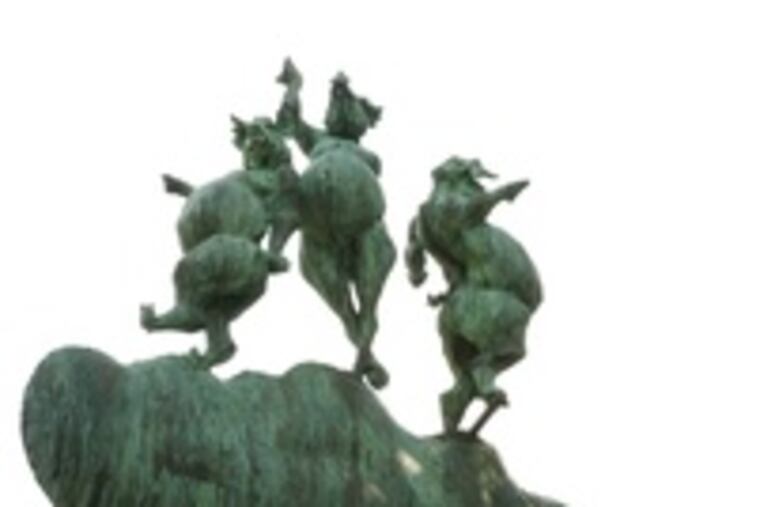 One of Roger DiTarando's weather vanes, called "Three Sheets to the Wind," sits atop his studio in Vernon, Conn.