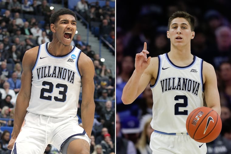 Villanova teammates (from left) Jermaine Samuels and Collin Gillespie.