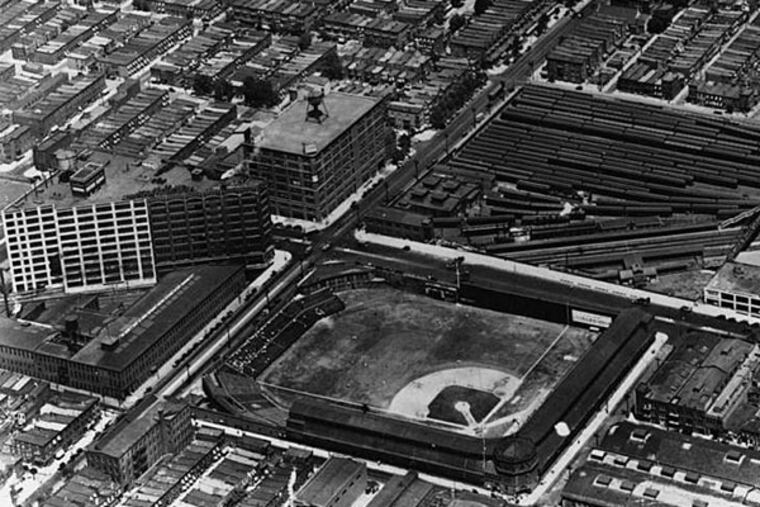 An aerial view of the Baker Bowl and the surrounding area in 1928.