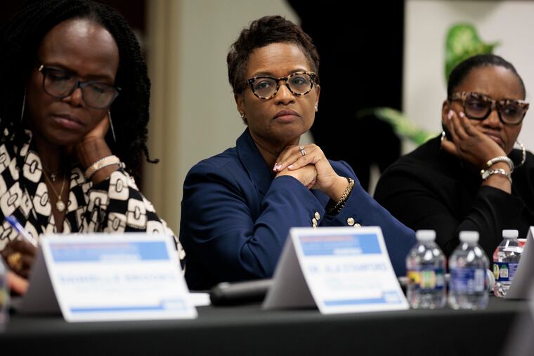 Donna Bailey, CEO of Community Behavioral Health, listens during a roundtable organized by a Democratic state lawmaker to discuss a Republican budget proposal to cut Medicaid. The impact on Black Pennsylvanians was discussed at Wednesday's event at Enon Tabernacle Baptist Church in Philadelphia.