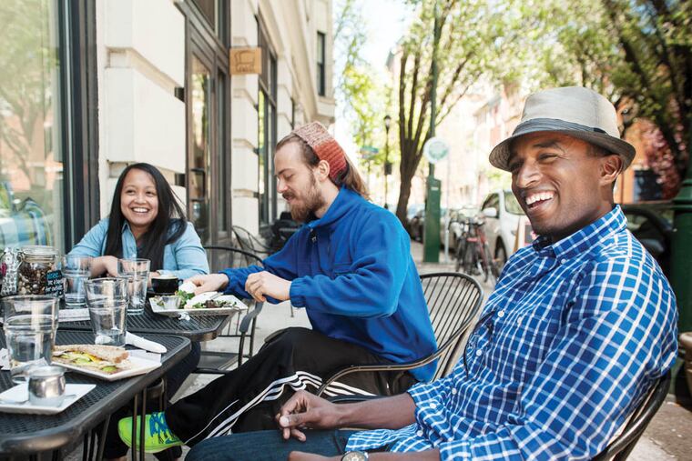 (L-R) Leslie Tuason, Volunteer Coordinator, Paolo Belfiore, vice president, and Walt Walker, president, of the Philadelphia chapter of Engineers Without Borders, a non-profit that works on infrastructure projects both domestically and abroad. Sunday, April 27, 2014, Philadelphia, Pennsylvania. ( Matthew Hall / Staff Photographer )