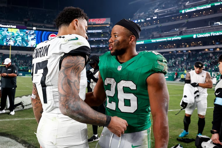 Eagles running back Saquon Barkley gained 199 yards from scrimmage against the Jaguars.