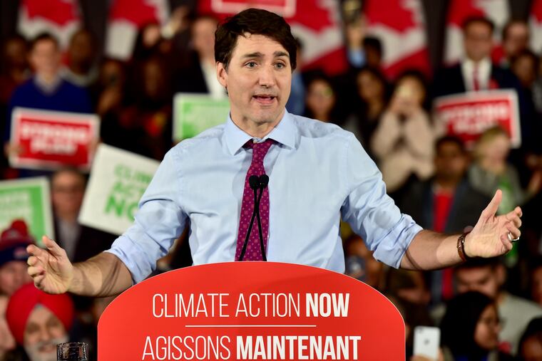 Prime Minister Justin Trudeau speaks at a Liberal Climate Action Rally in Toronto, Monday, March 4, 2019. (Frank Gunn/The Canadian Press via AP)