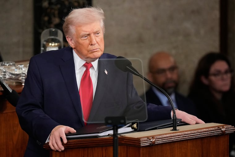 President Donald Trump delivers the State of the Union address to a joint session of Congress in the House chamber at the U.S. Capitol in Washington, Tuesday.