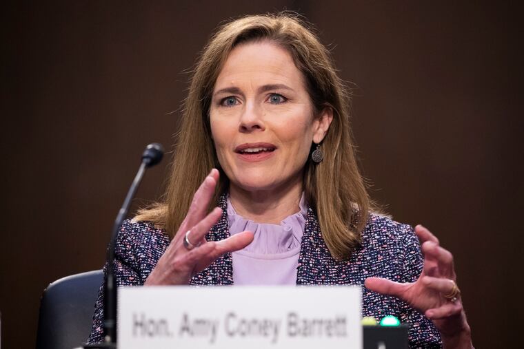 Supreme Court nominee Amy Coney Barrett speaks during a confirmation hearing before the Senate Judiciary Committee on Wednesday.