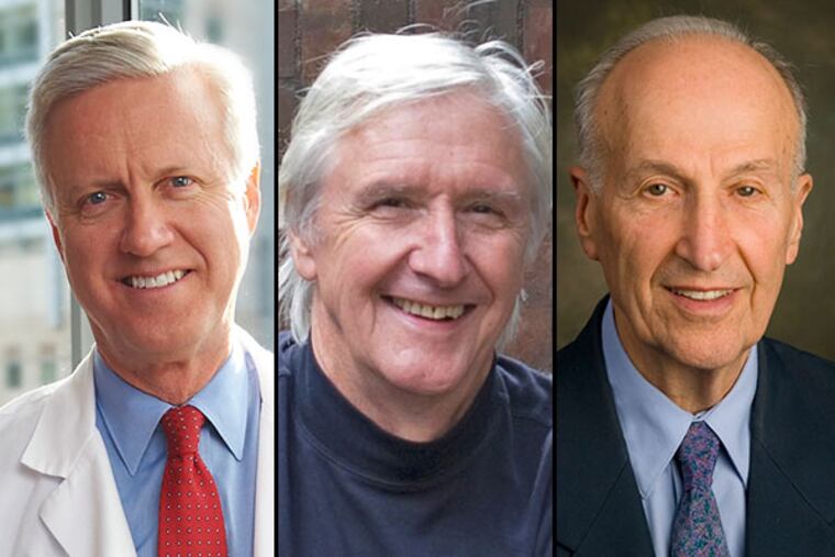 (Left ot right) N.Scott Adzick, surgeon-in-chief at The Children's Hospital of Philadelphia, P. Leslie Dutton, a biochemist and biophysicist at the University of Pennsylvania Perelman School Of Medicine and Robert L. Brent, former chairman of pediatrics at Thomas Jefferson University, won John Scott Awards this year. (courtesy photos)