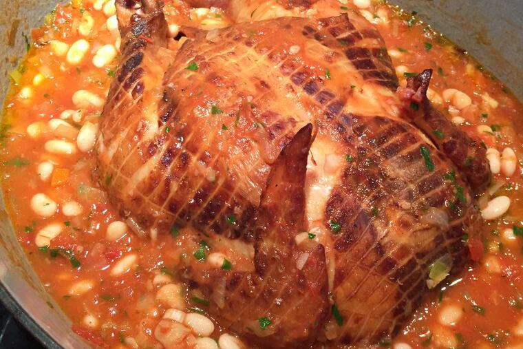 A smoked chicken from Rineer Farms, $45. (Craig LaBan/Staff)