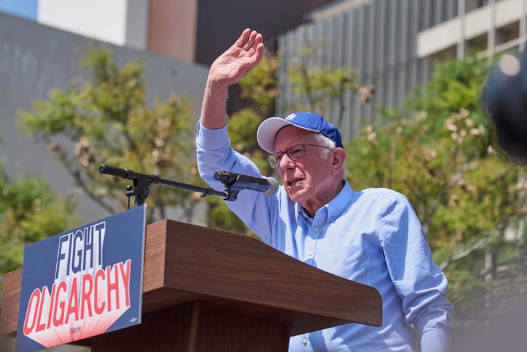 Vermont Sen. Bernie Sanders, seen here in Los Angeles last month, will rally in Philadelphia on Thursday.