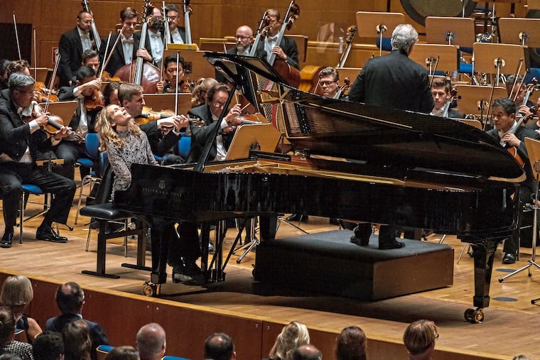 Piano soloist Helene Grimaud joins the Pittsburgh Symphony Orchestra during a concert at Tonhalle Dusseldorf, Saturday, Aug. 27, 2022, in Dusseldorf, Germany.