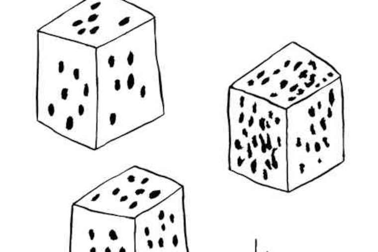 "Dice" is a screen print created by Andrew Jeffrey Wright,one of the cocreators of Space 1026 on Arch Street.